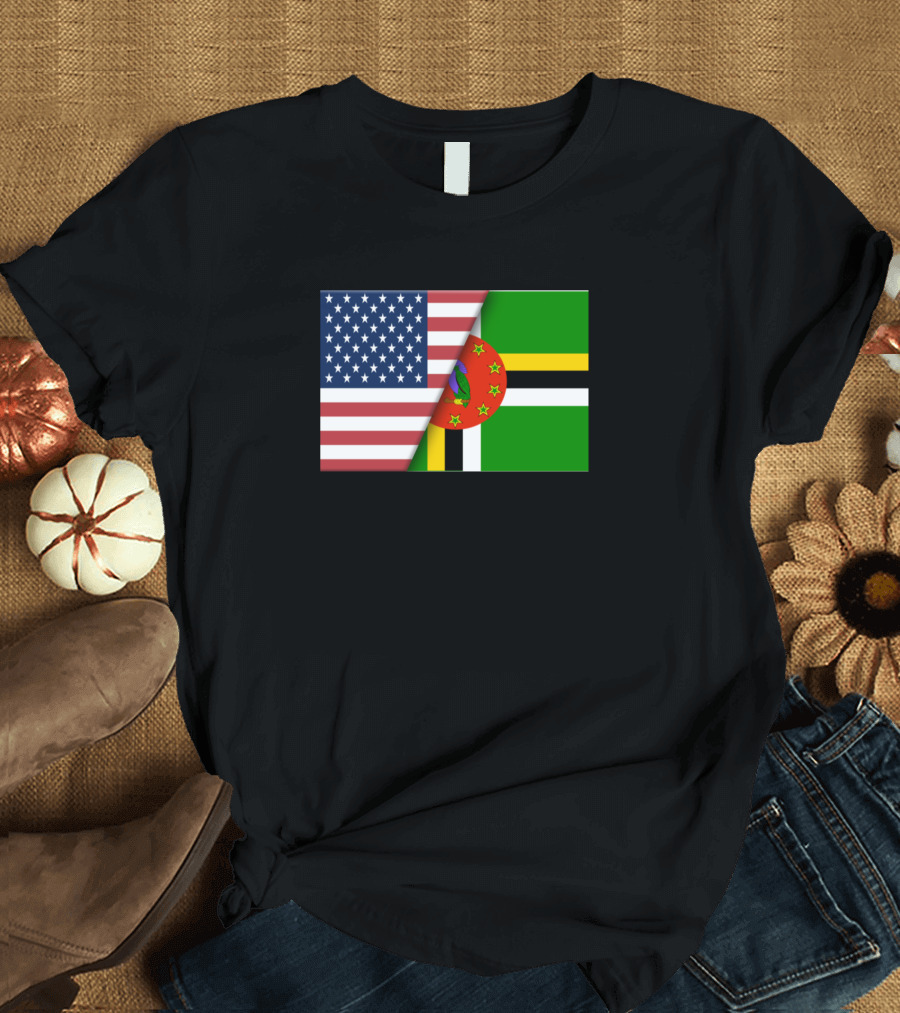USA Flag Dominica Ancestry Immigrant Homeland Pride T-Shirt