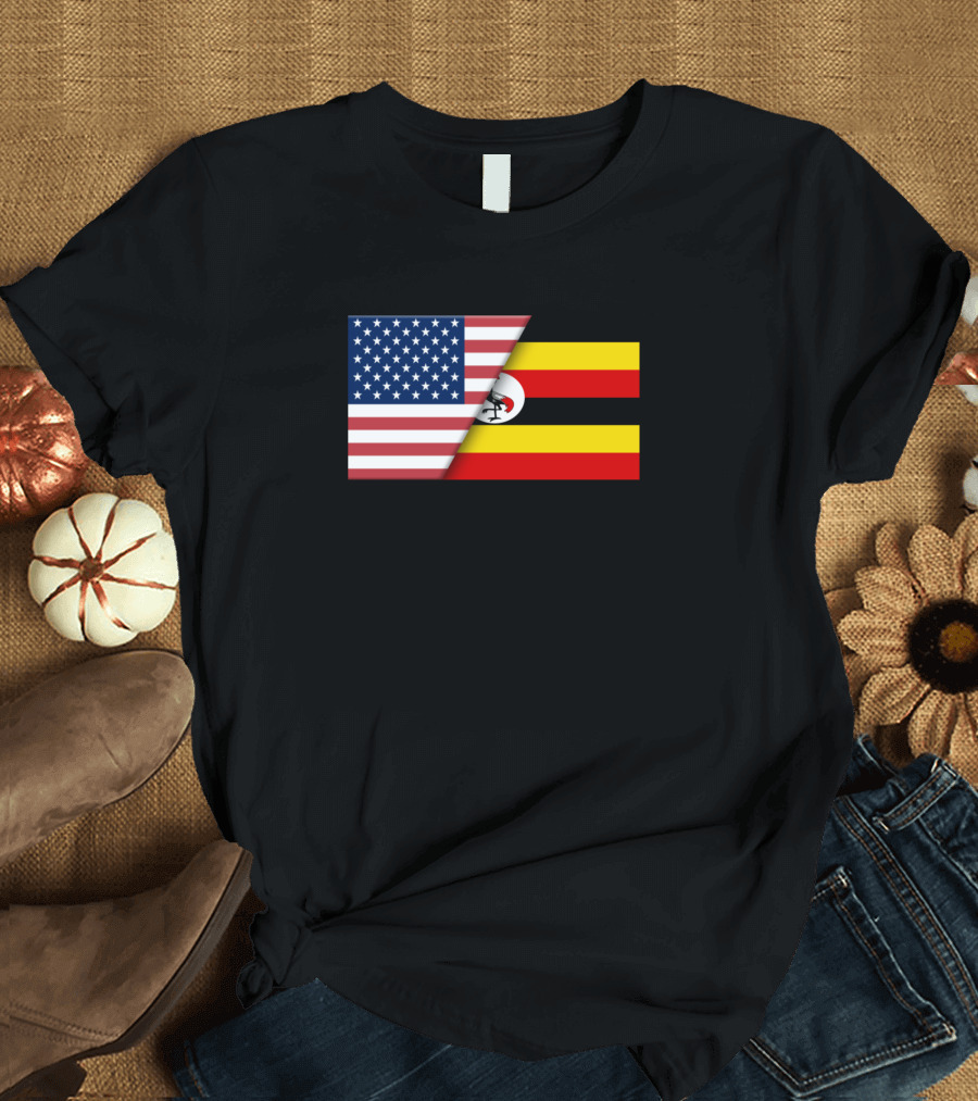 USA Flag Uganda Ugandan Flag Immigrant Ancestry Dual Heritage T-Shirt