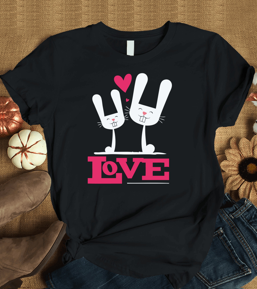 Love Bunnies with Hearts and Smiling Faces T-Shirt