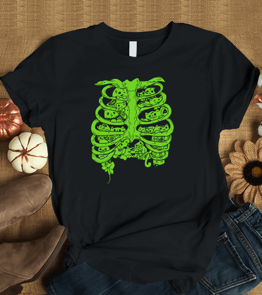 CA Bone Ribcage Cats Playful Skeleton Rib Cage Feline T-Shirt