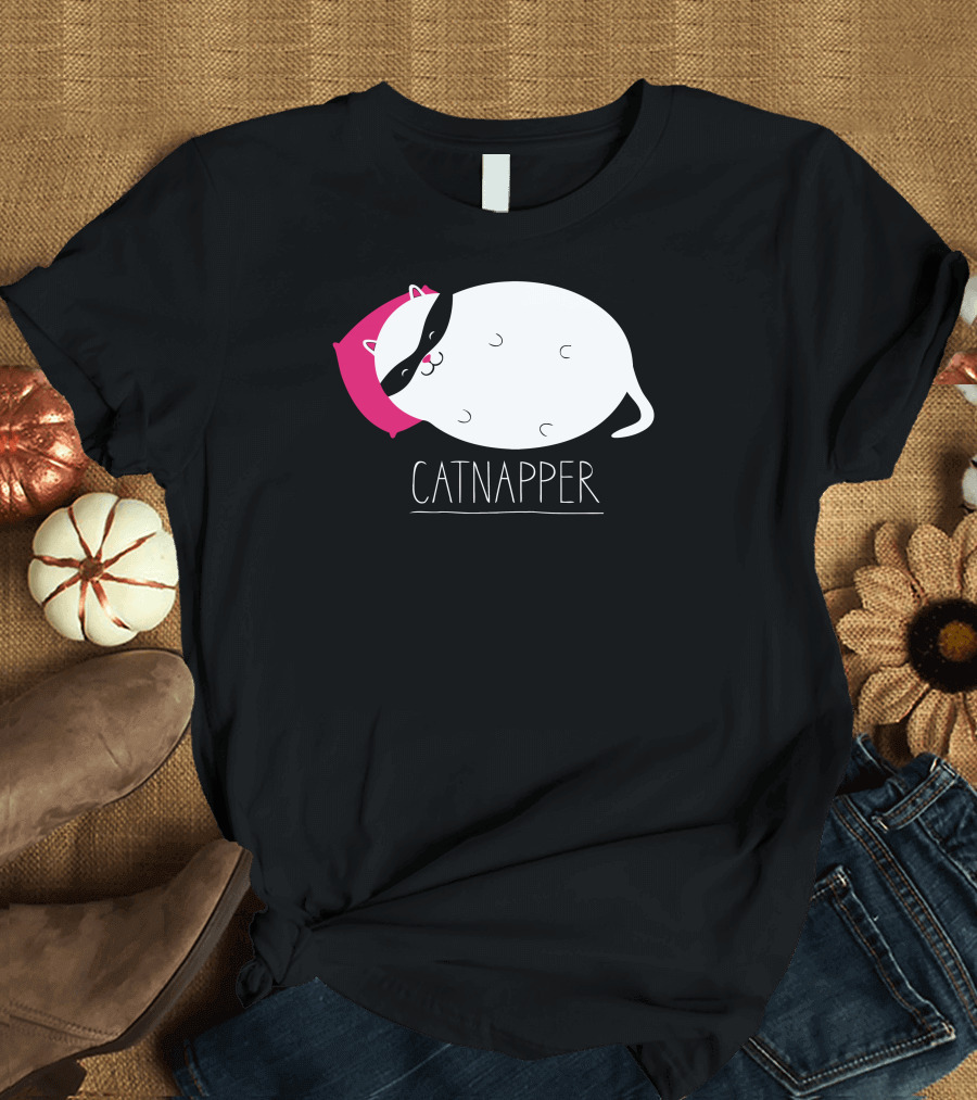 Catnapper Sleeping Cat with Pink Pillow T-Shirt