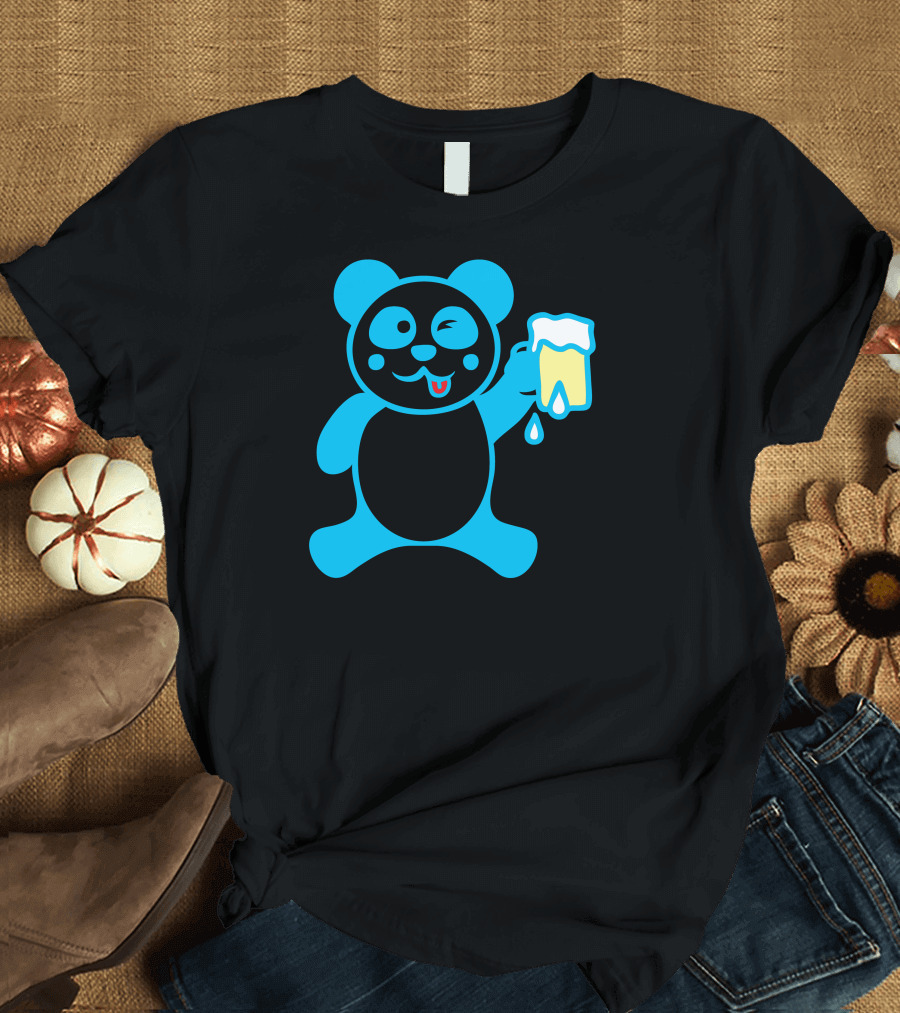 Drink Beer Panda Cheers with Winking Blue Bear T-Shirt