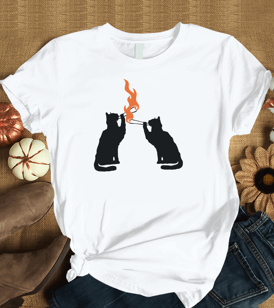 Joint Weed Smoking Weed Cat Silhouettes Flame T-Shirt