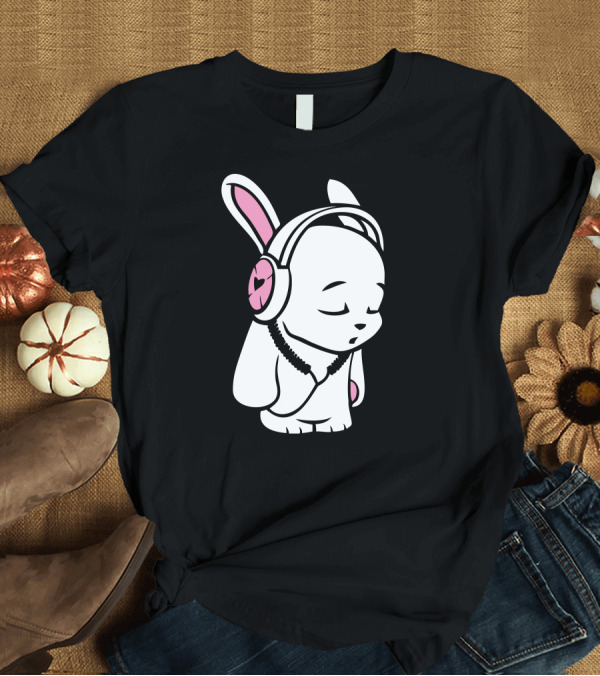 T-Shirt: Love Music Bunny Wearing Heart Headphones Cartoon T-Shirt Love Music Bunny Wearing Heart Headphones Cartoon T-Shirt