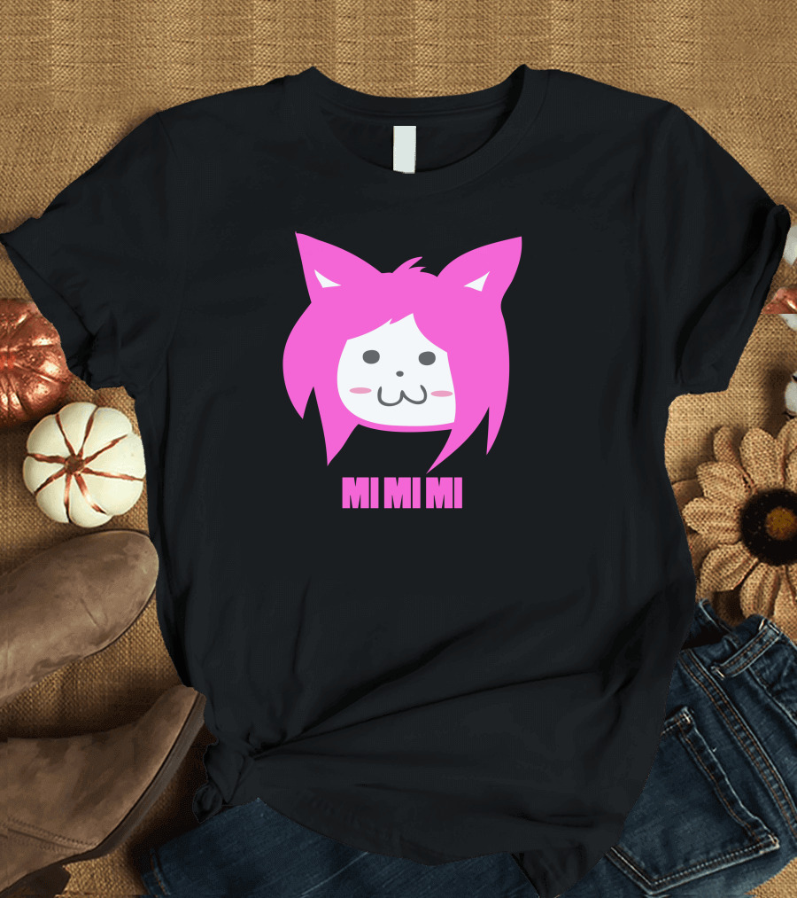 MI MI MI Pink Cat Ears Anime Character Face T-Shirt
