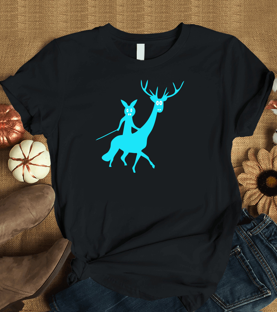 Rabbit Knight Riding a Blue Stag T-Shirt