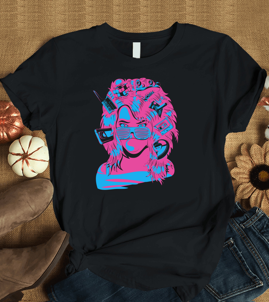Radigirl Retro 80s Neon Pop Culture Icons and Accessories T-Shirt