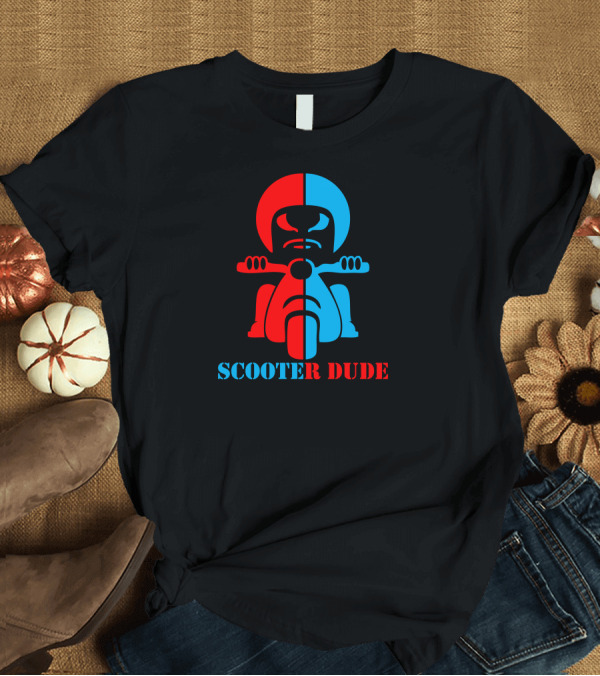 T-Shirt: SCOOTER DUDE Red Blue Split Helmet Rider T-Shirt SCOOTER DUDE Red Blue Split Helmet Rider T-Shirt
