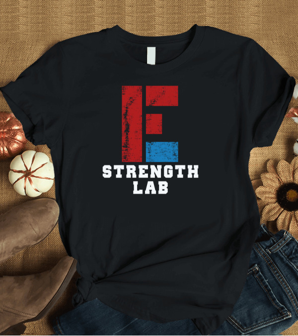 T-Shirt: Strength Lab Retro Distressed Red Blue Block 'E' T-Shirt Strength Lab Retro Distressed Red Blue Block 'E' T-Shirt