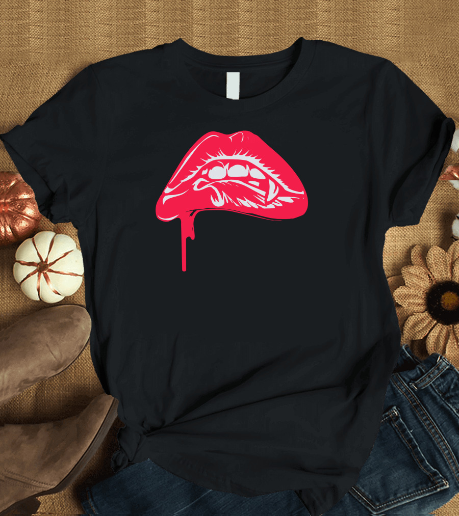 Vampire Lips Dripping Blood Bite T-Shirt