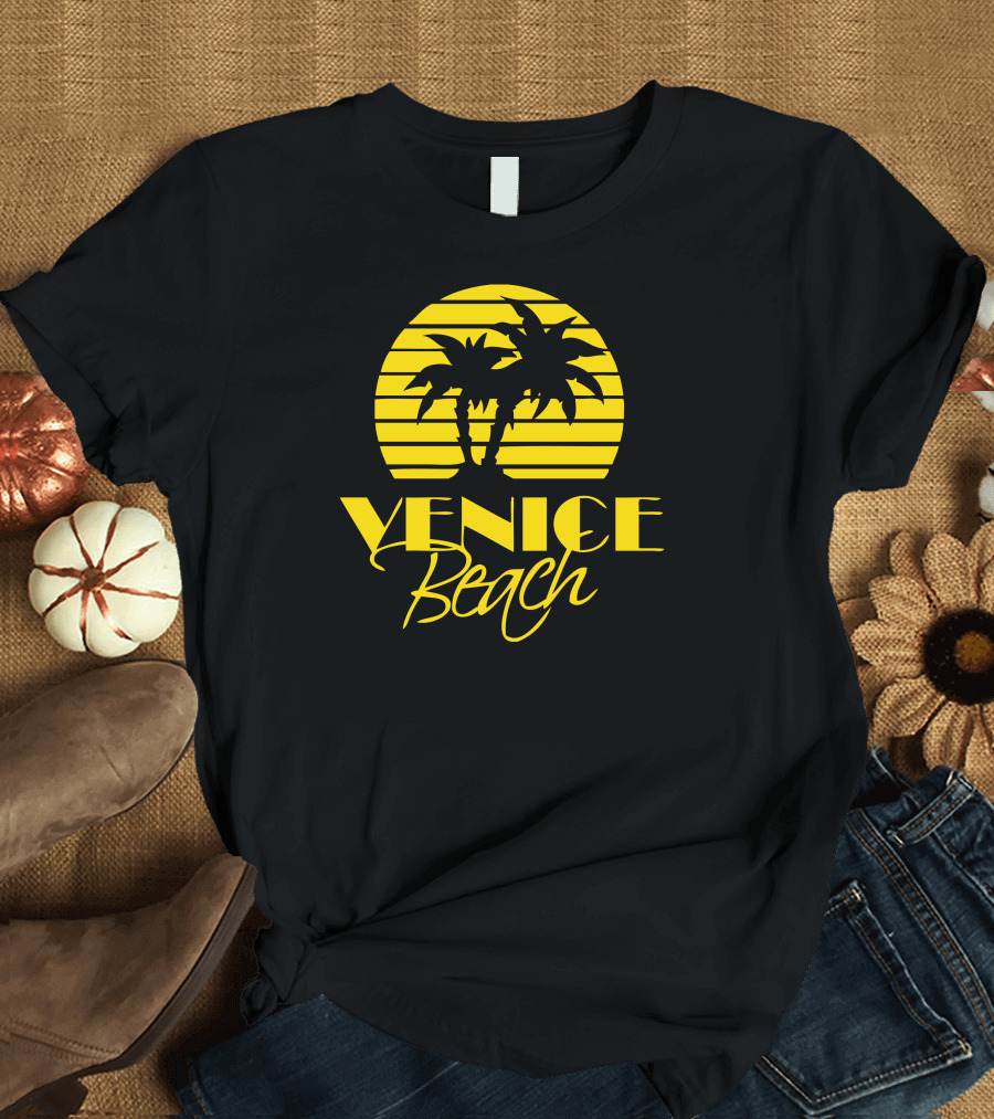 Venice Beach Yellow Palm Tree Sunset T-Shirt