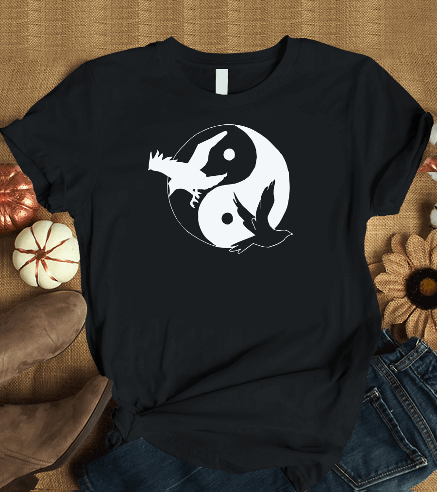 Yin Yang Birds Symbol with Flying Pairs in Circular Harmony T-Shirt
