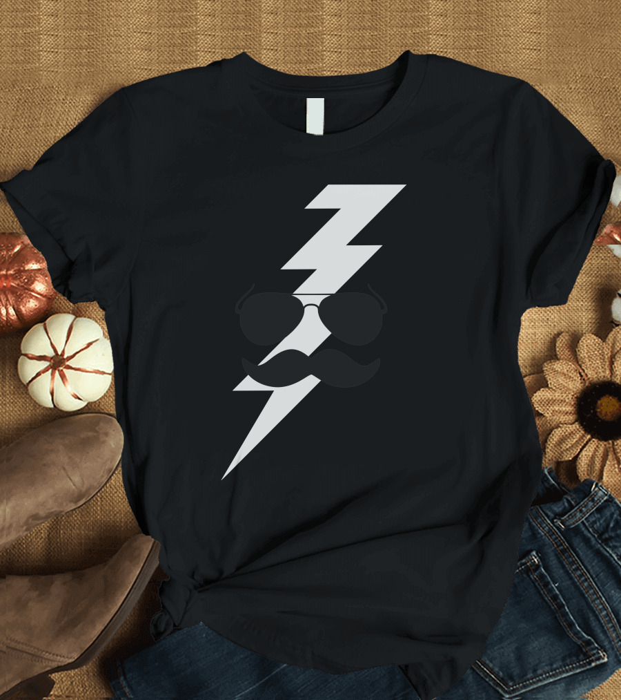 Boots Electric Lightning Bolt Sunglasses Mustache T-Shirt