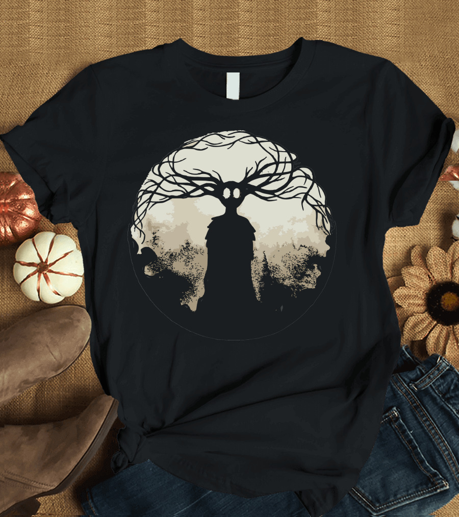 Garden Dark Silhouette with Tree Branch Antlers T-Shirt