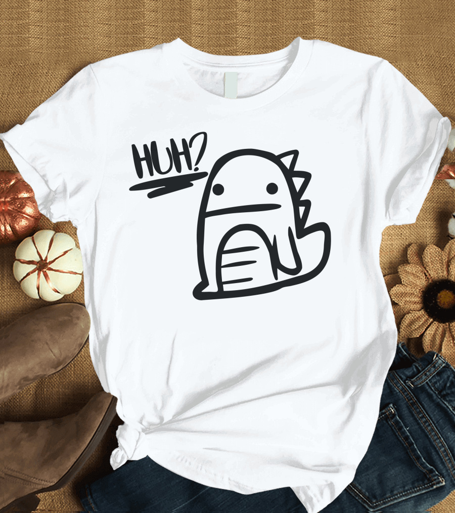 Huh Dinosaur Cute Expression with Spiky Cartoon T-Shirt