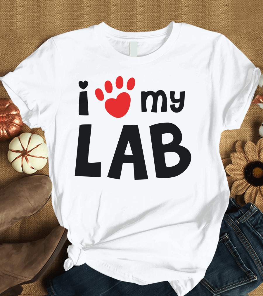 I Love My Lab with Heart Paw Prints T-Shirt