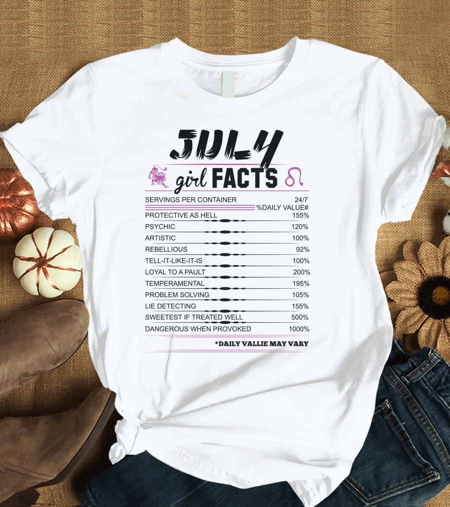 July Girl Facts Leo Servings Psychic Artistic Rebellious Loyal Lie Detecting T-Shirt