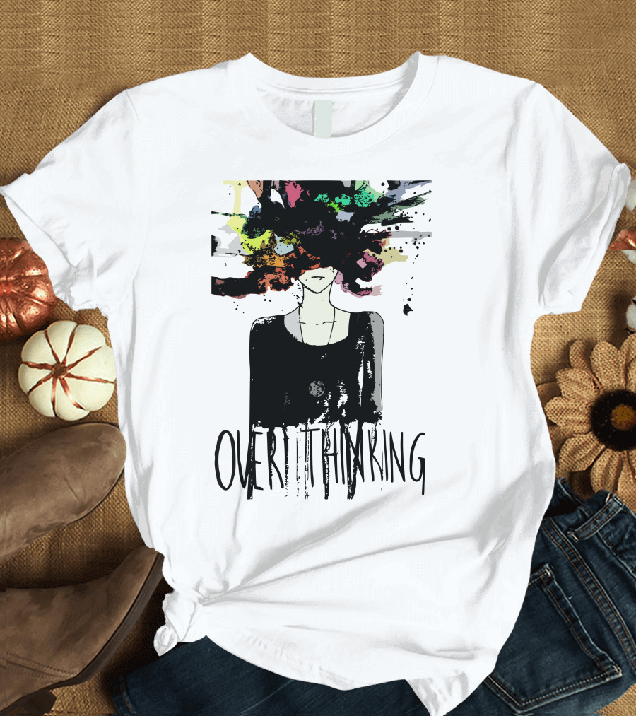 Overthinking Black Silhouette with Colorful Splash Above Head T-Shirt
