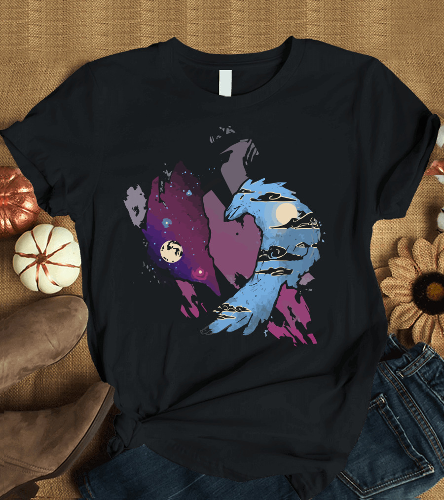 Cosmic Yin-Yang with Night and Day Celestial Birds T-Shirt