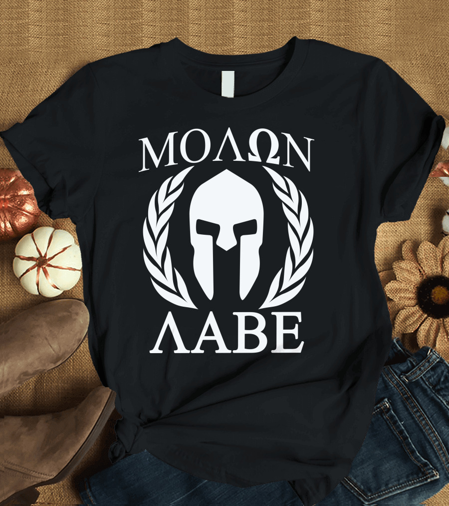 Molon Labe Spartan Helmet Laurel Wreath Grunge T-Shirt