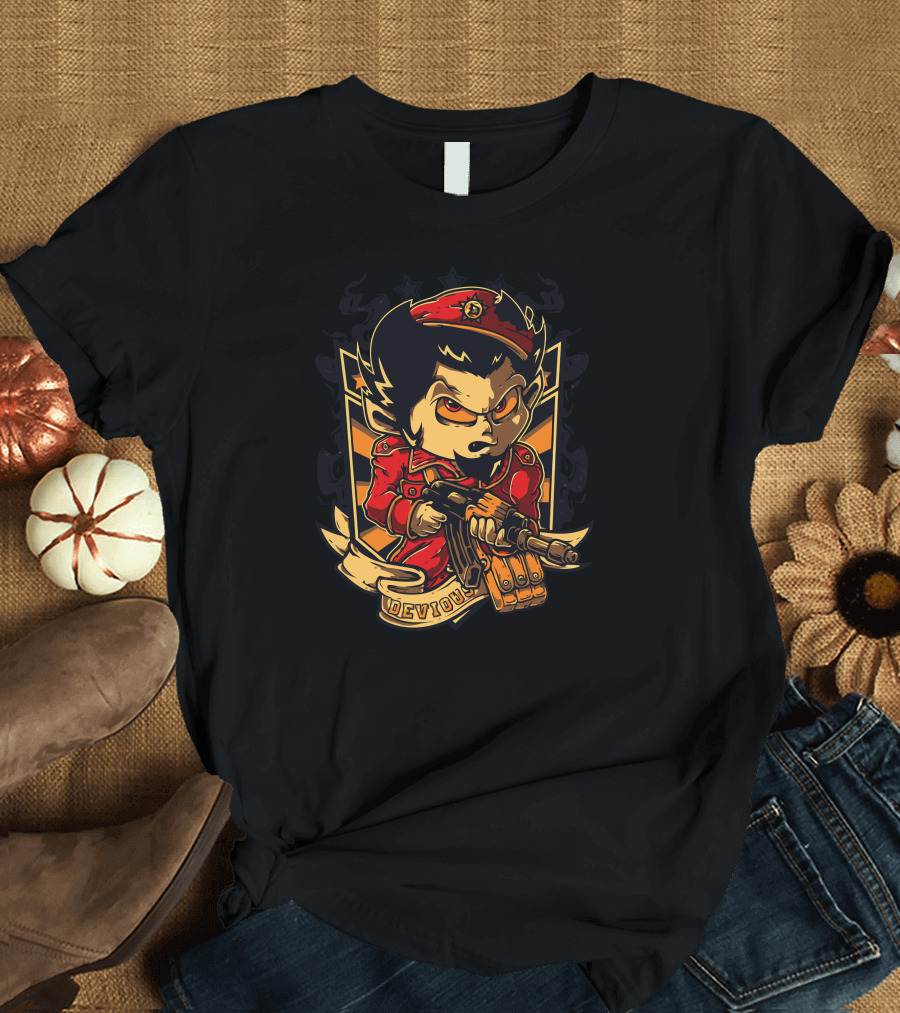 Devious Soviet Soldier Holding Rifle Cartoon Character T-Shirt