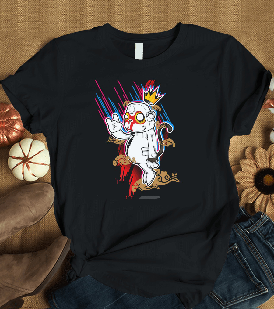 Stux X Antz Space Monkey with Crown and Vibrant Cloud Burst T-Shirt