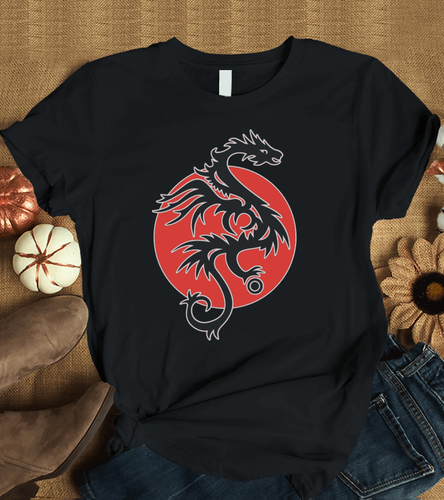 Sun Dragon Black Red White Circle With Pearl T-Shirt