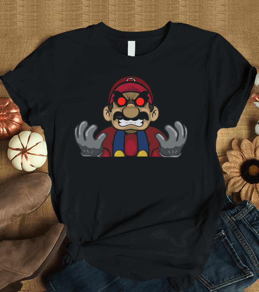 Horrifying Super Mario Glowing Red Eyes Angry Expression T-Shirt