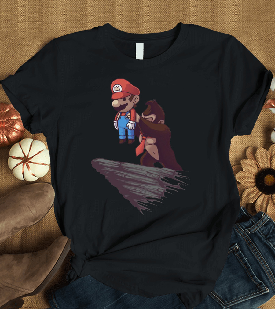 Super Mario Held by Kinkong Over Dark Cliff T-Shirt
