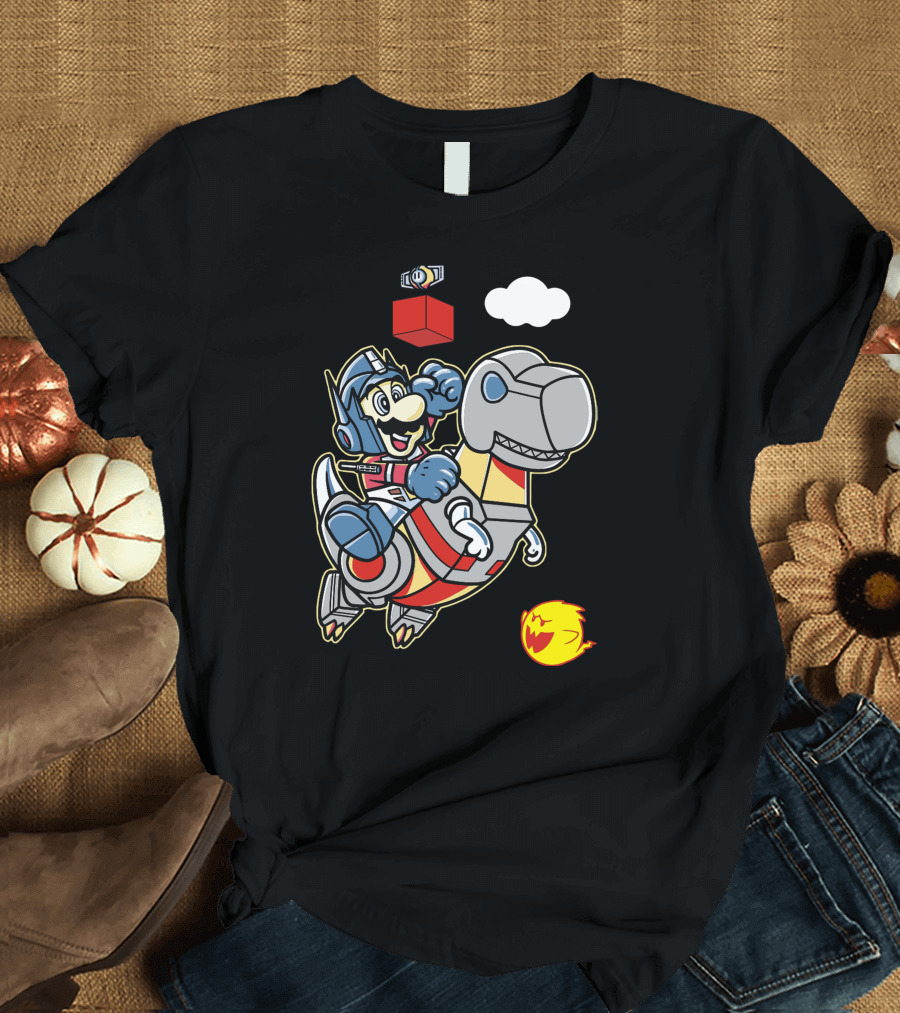 Super Prime Bros Mario Optimus Hybrid with Dino Companion T-Shirt