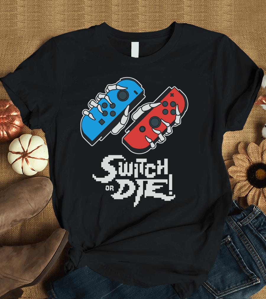 Switch Or Die Nintendo Joy-Con Skeleton Grips Retro Gaming T-Shirt
