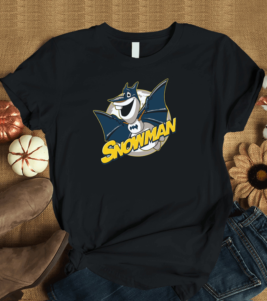 Snowman Batman Parody Logo with Smiling Cartoon Character T-Shirt