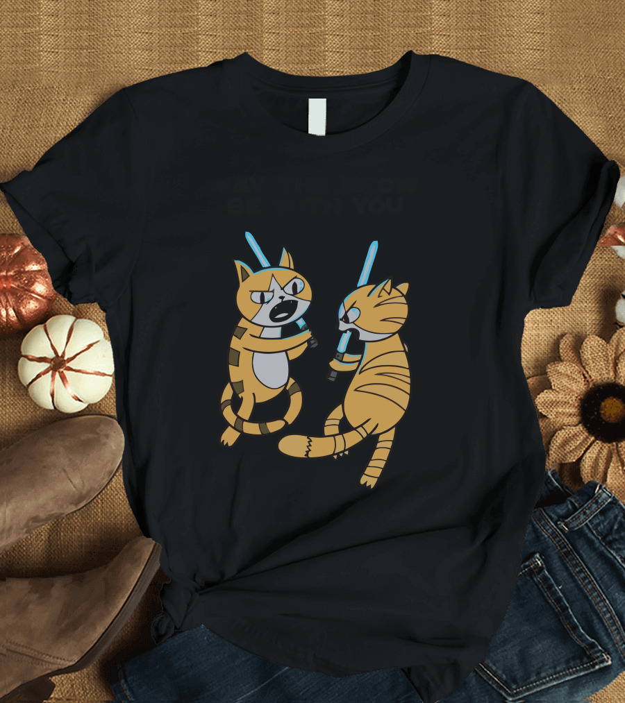 May The Meow Be With You Cats Lightsabers Battle T-Shirt