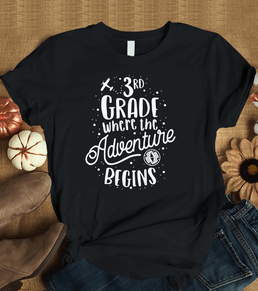 3Rd Grade Where the Adventure Begins Kids Teacher Airplane Balloon T-Shirt