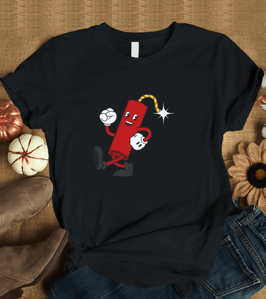 Dynamite Cartoon Character Walking with Exploding Fuse T-Shirt