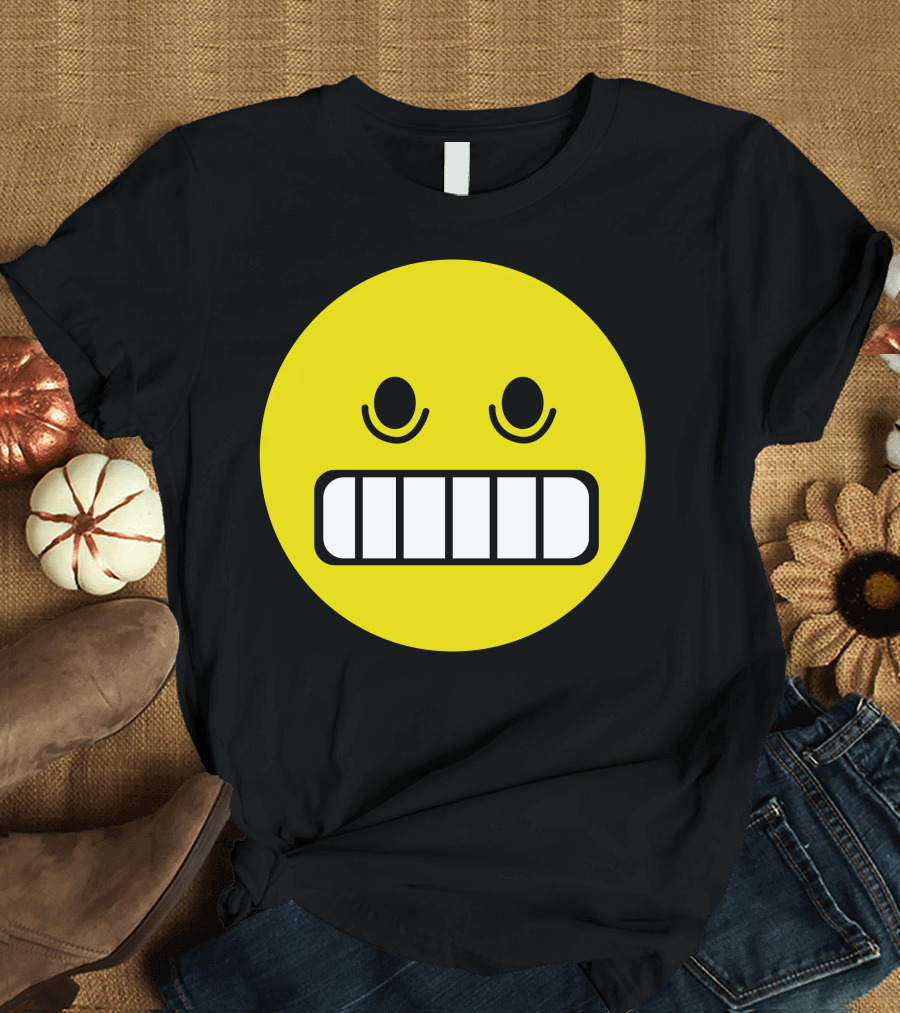Hii Nervous Grinning Yellow Emoji Face T-Shirt