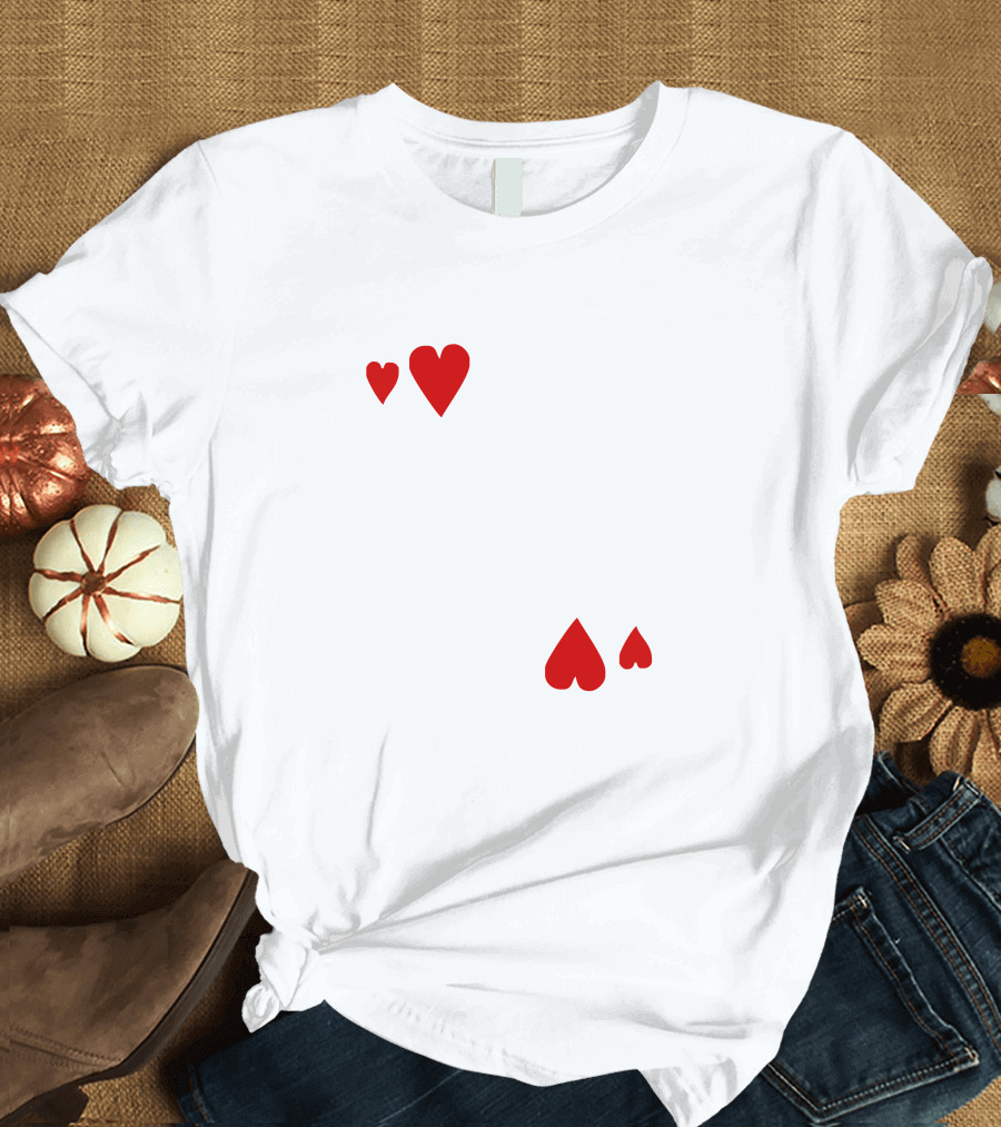 King of Hearts Playing Card Illustration with Red Heart Accents T-Shirt