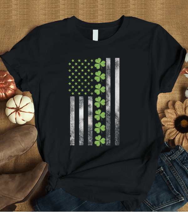 T-Shirt: Patricks Day American Flag Shamrock Stars and Stripes Dark T-Shirt Patricks Day American Flag Shamrock Stars and Stripes Dark T-Shirt