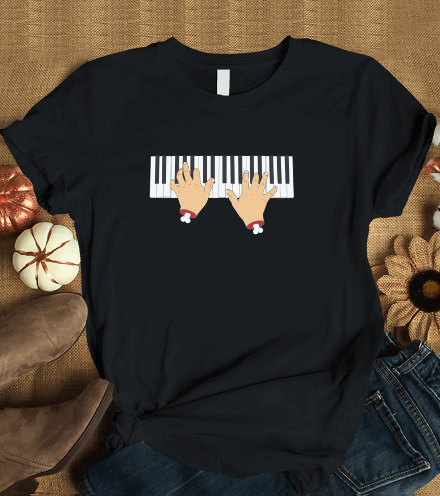 Cartoon Hands Playing Piano Keyboard T-Shirt