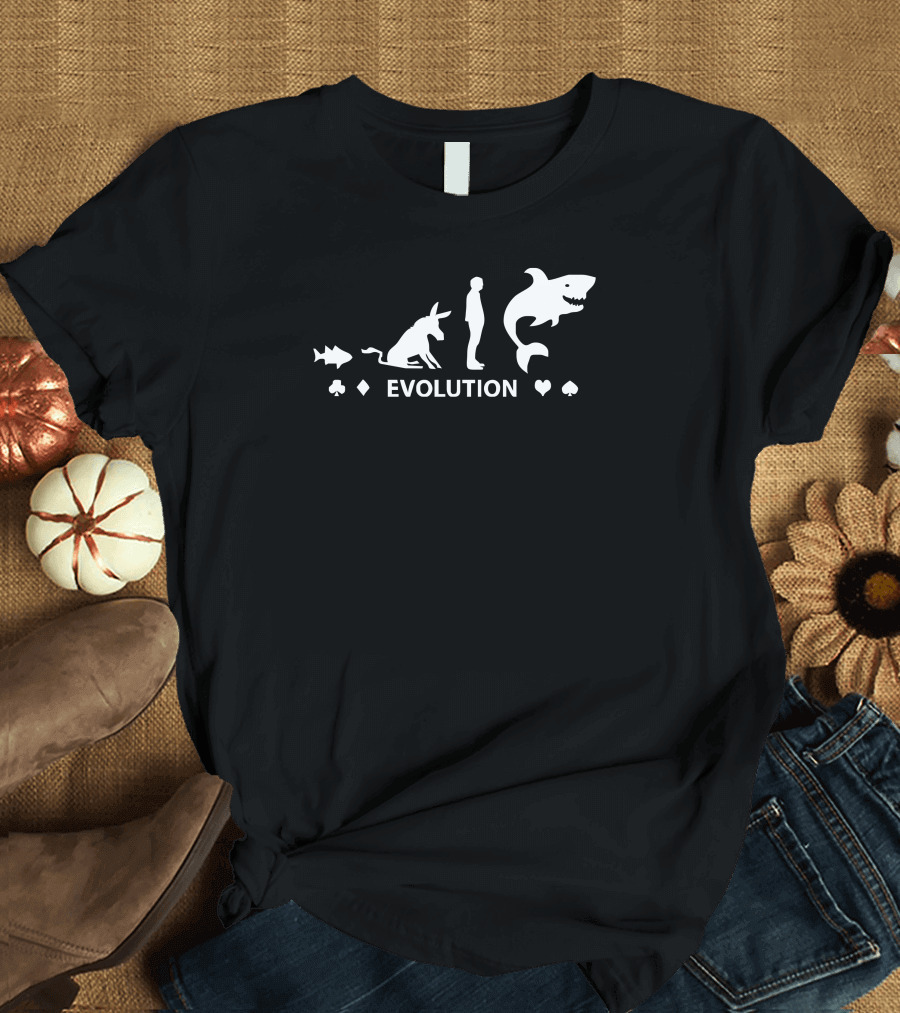 Poker Fish Shark Evolution Funny Mens Poker T-Shirt