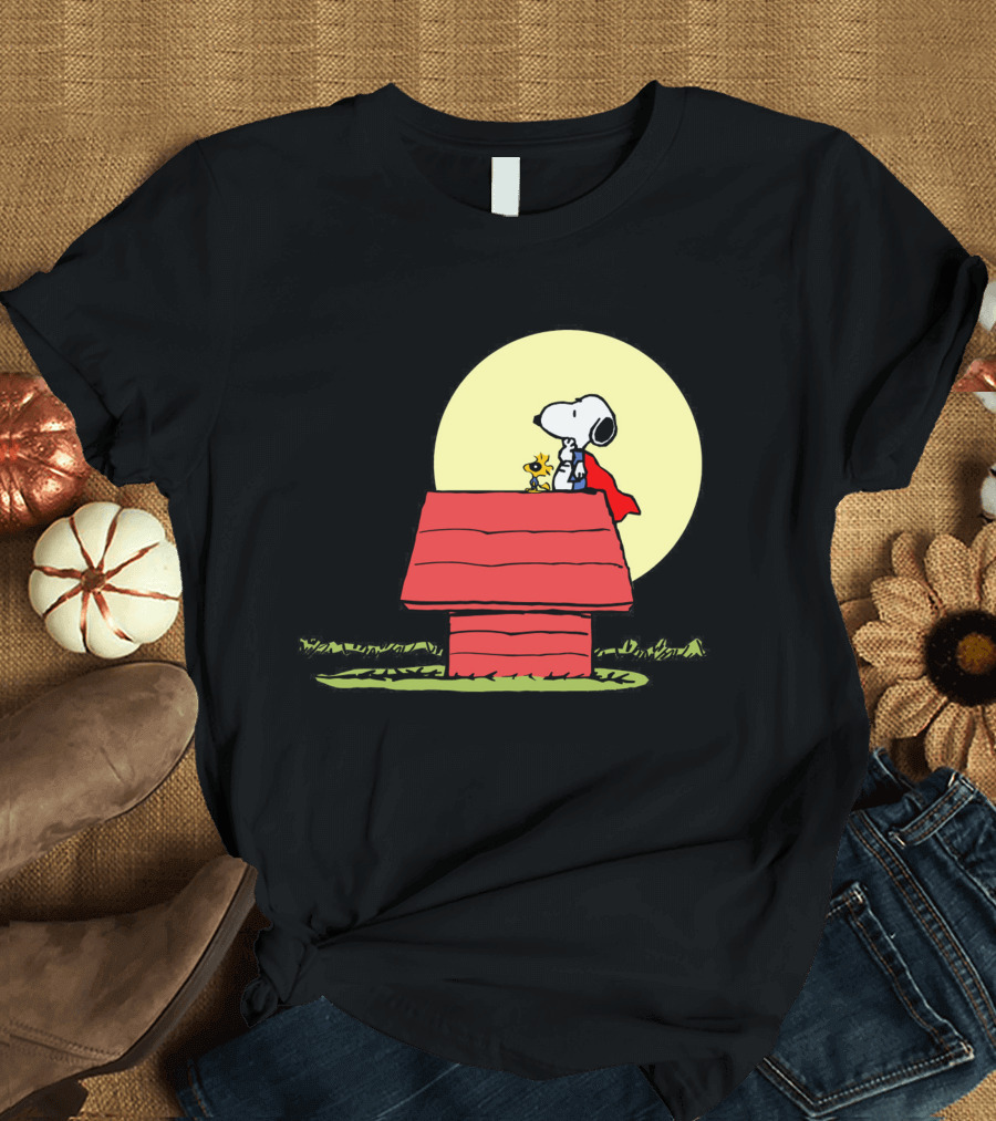 Snoopy Hero Cape Woodstock Moon Roofhouse T-Shirt