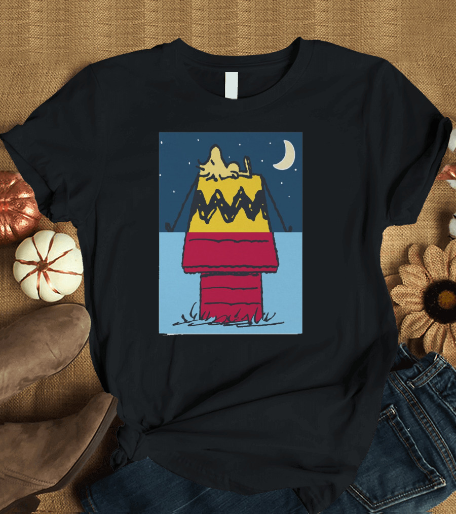 Woodstock Loneliness Snoopy Doghouse Night Moon T-Shirt