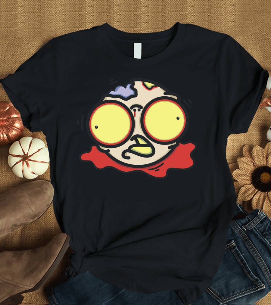 Zombie Head Cartoon With Big Eyes And Exposed Brain T-Shirt