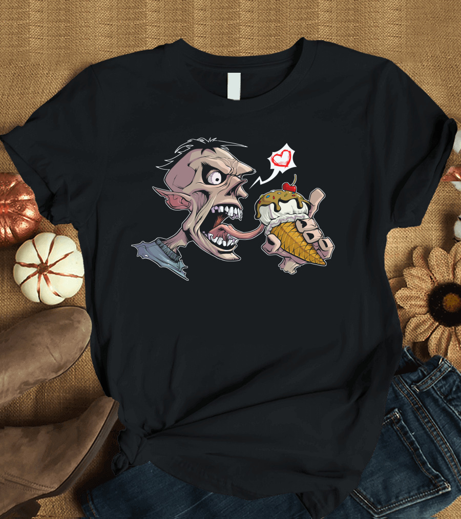 Zombie Ice Cream Love Monster with Cherry Cone and Heart T-Shirt