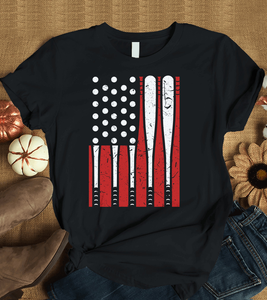 American Flag Made of Baseball Bats and Balls T-Shirt