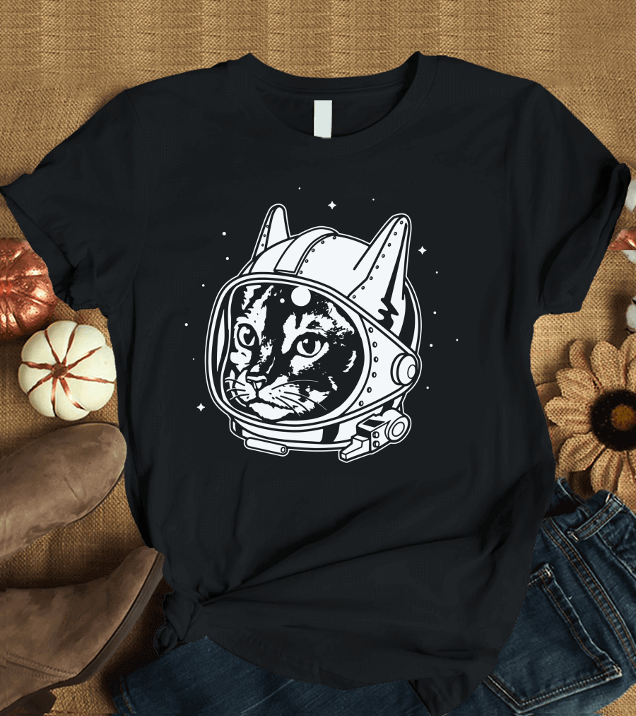 Astro Cat Astronaut Helmet Galactic Adventure T-Shirt