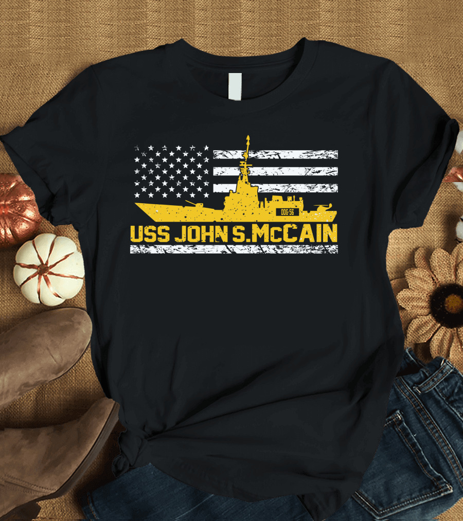 USS John S. McCain DDG 56 American Flag Emblem T-Shirt