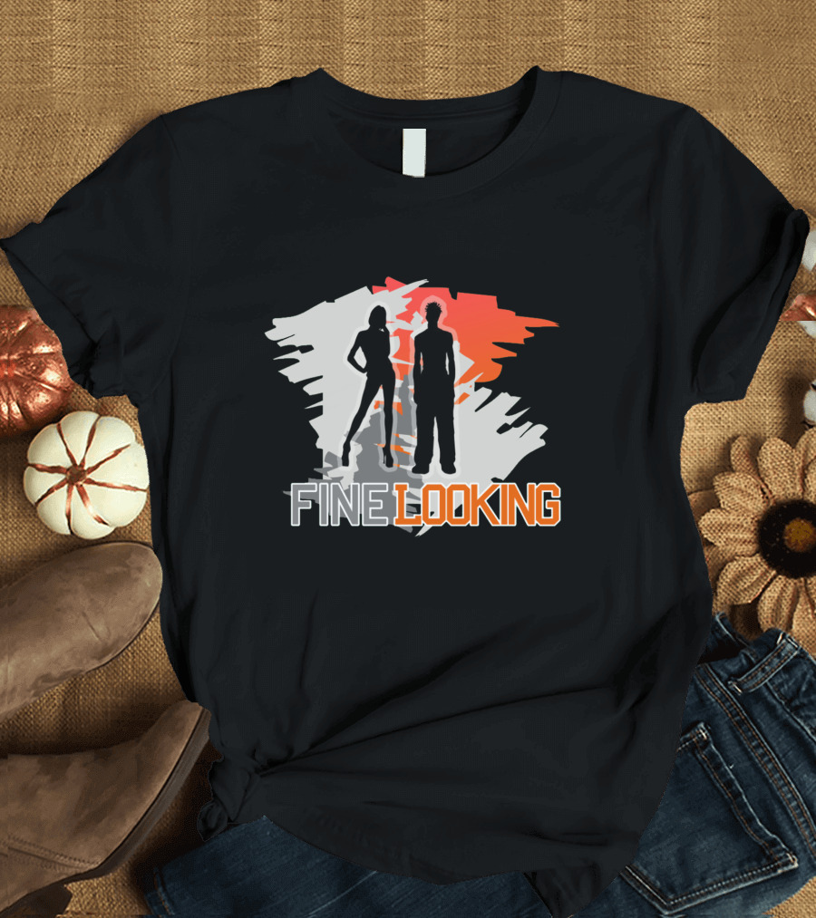 FINE LOOKING Silhouette Graphic with Red and Grey Abstract Background T-Shirt