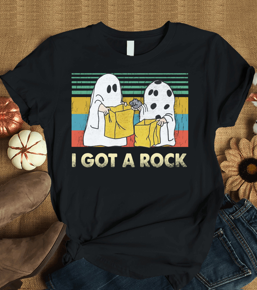 Halloween Boo I Got A Rock Ghosts Trick-or-Treating Vintage Stripes T-Shirt