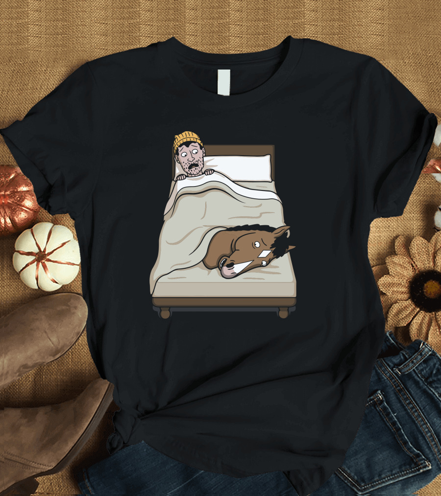 Hollywoo Horse Head in Bed Cartoon T-Shirt